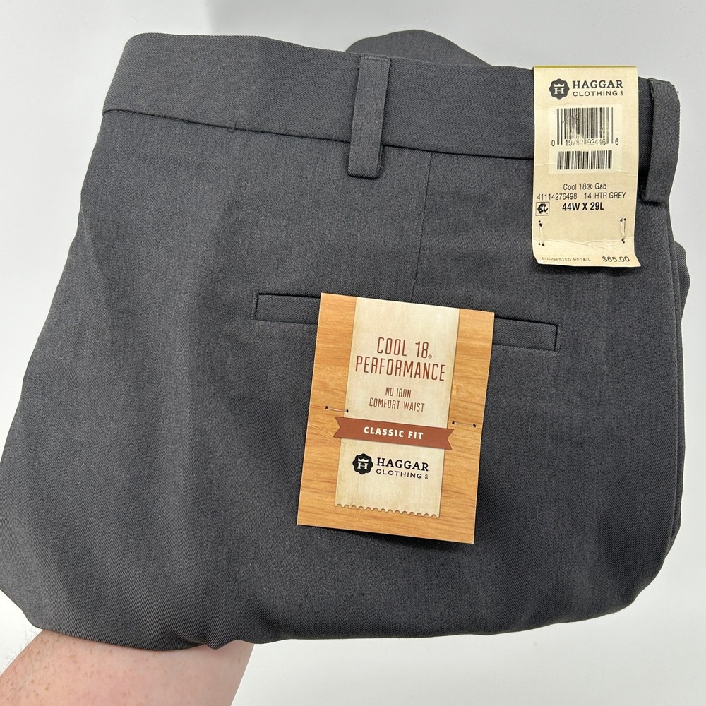 Haggar Cool 18 Performance Dress Pants Mens 44x29 Heather Grey Classic Fit NWT